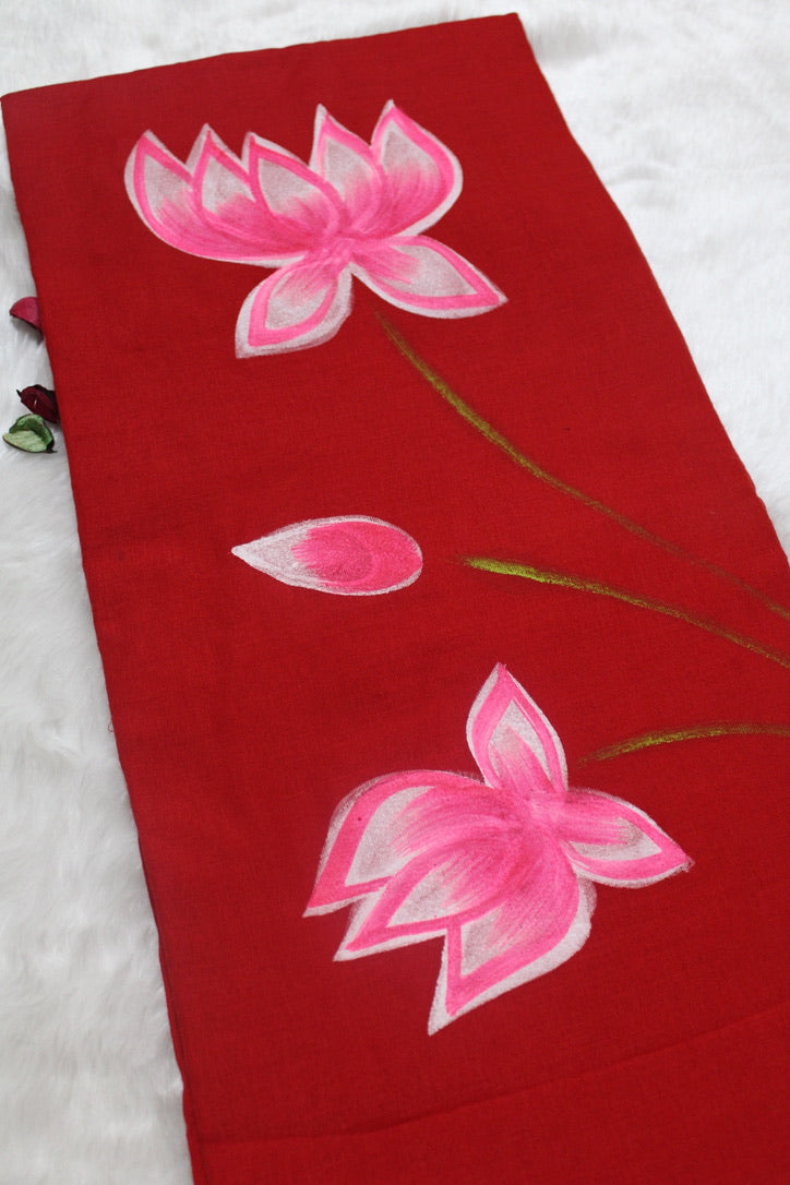 Sivapputhamirai - Blue Lotus Hand Painted Khadi Cotton Saree