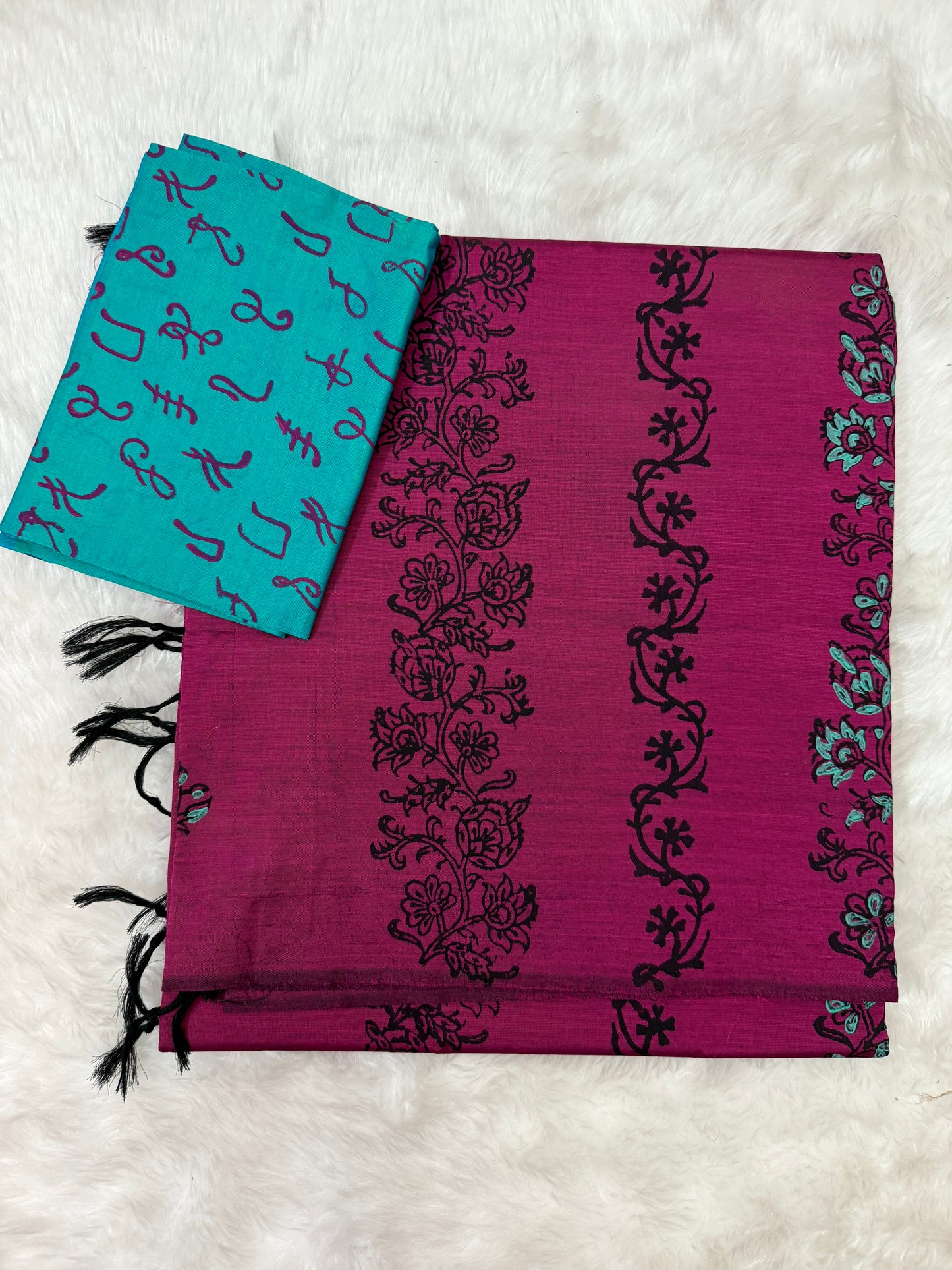 Rani Pink Handblock Cotton Saree