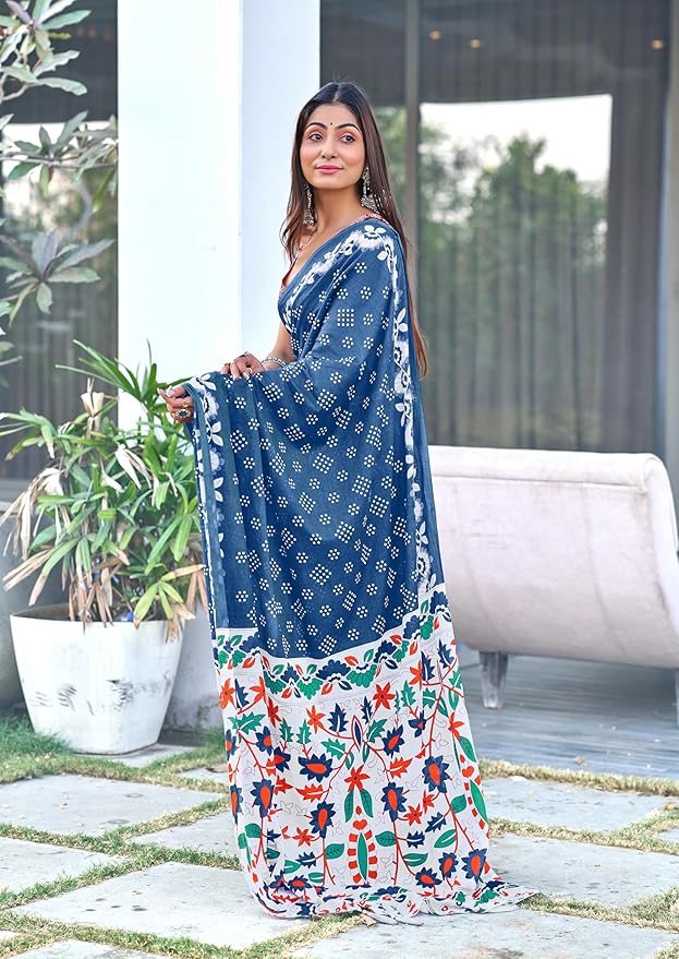 Blue Jaipuri Printed Mul Cotton Saree