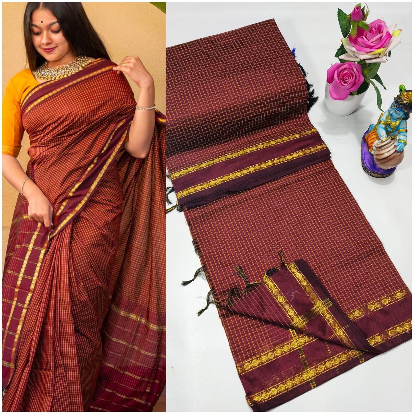 Brown - Kalyani Silk Cotton Saree