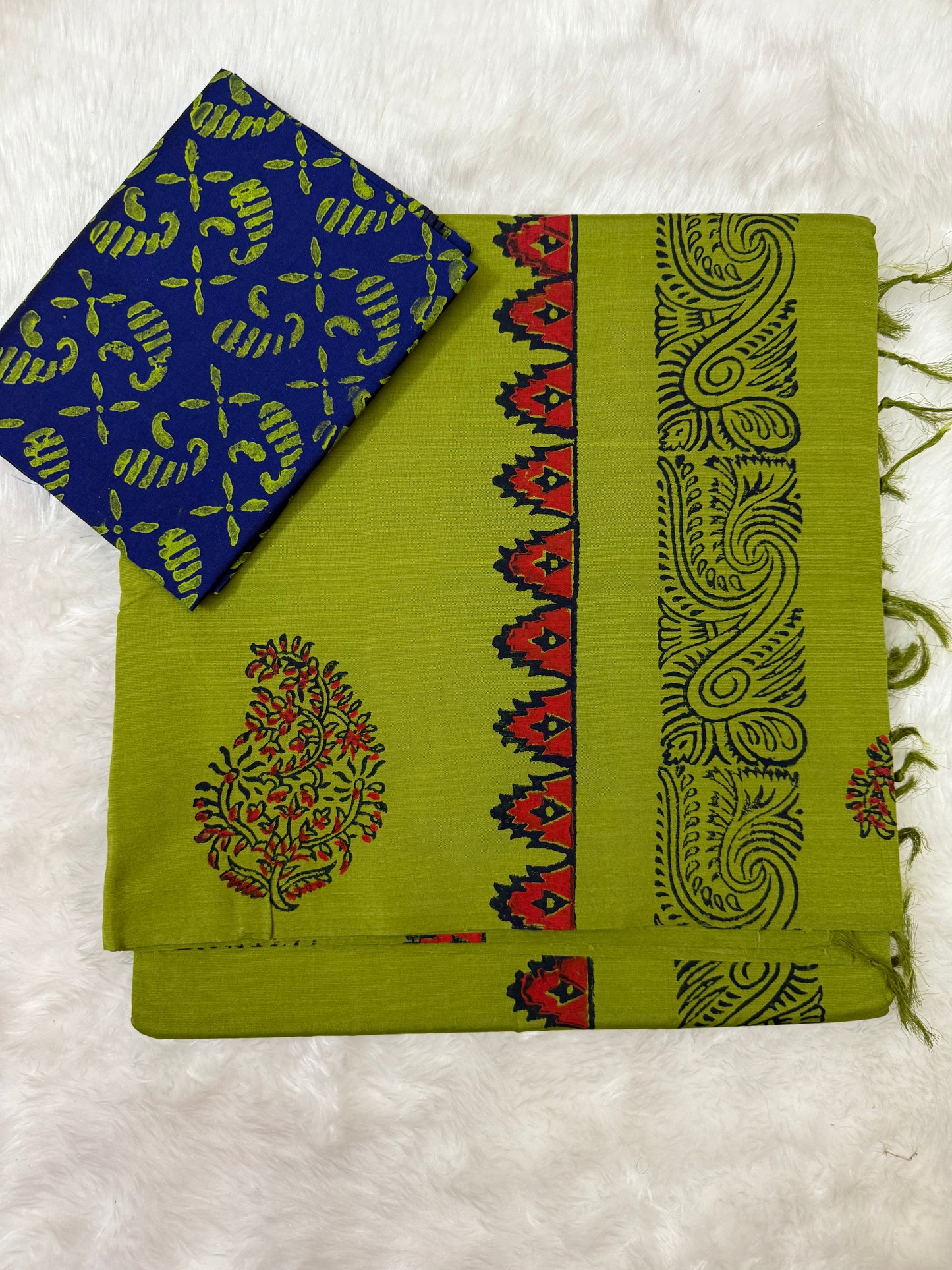 Light Green Handblock Cotton Saree