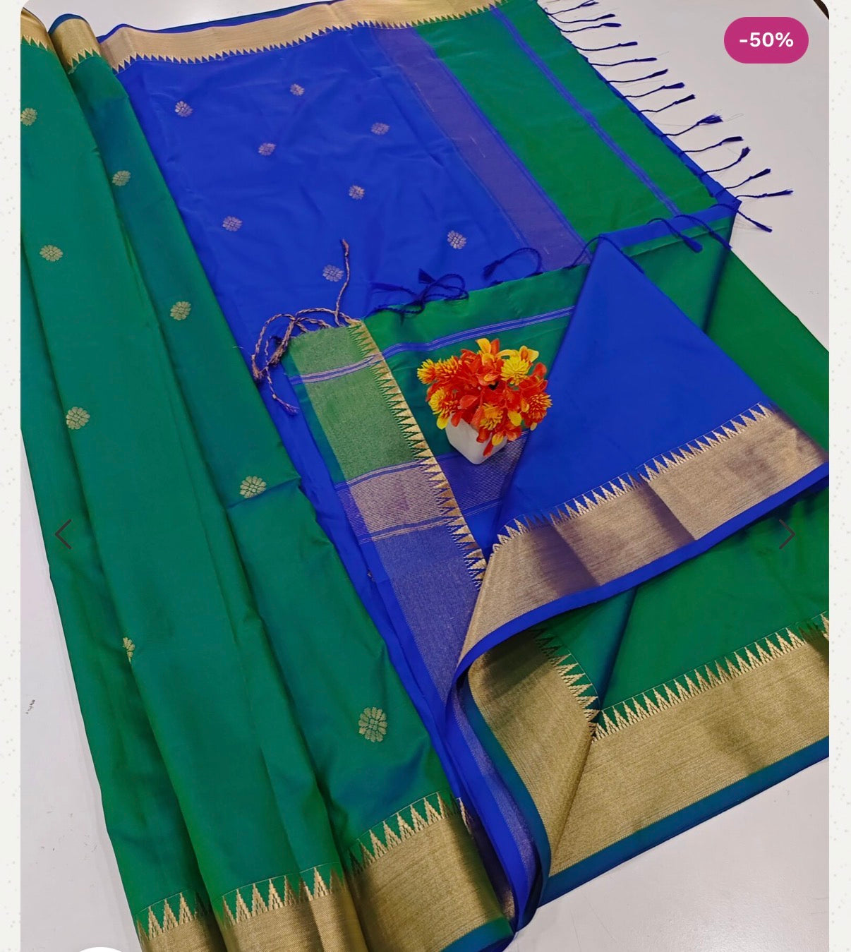 Peacock Green Kanchi Soft Silk Saree – Handloom Semi Silk