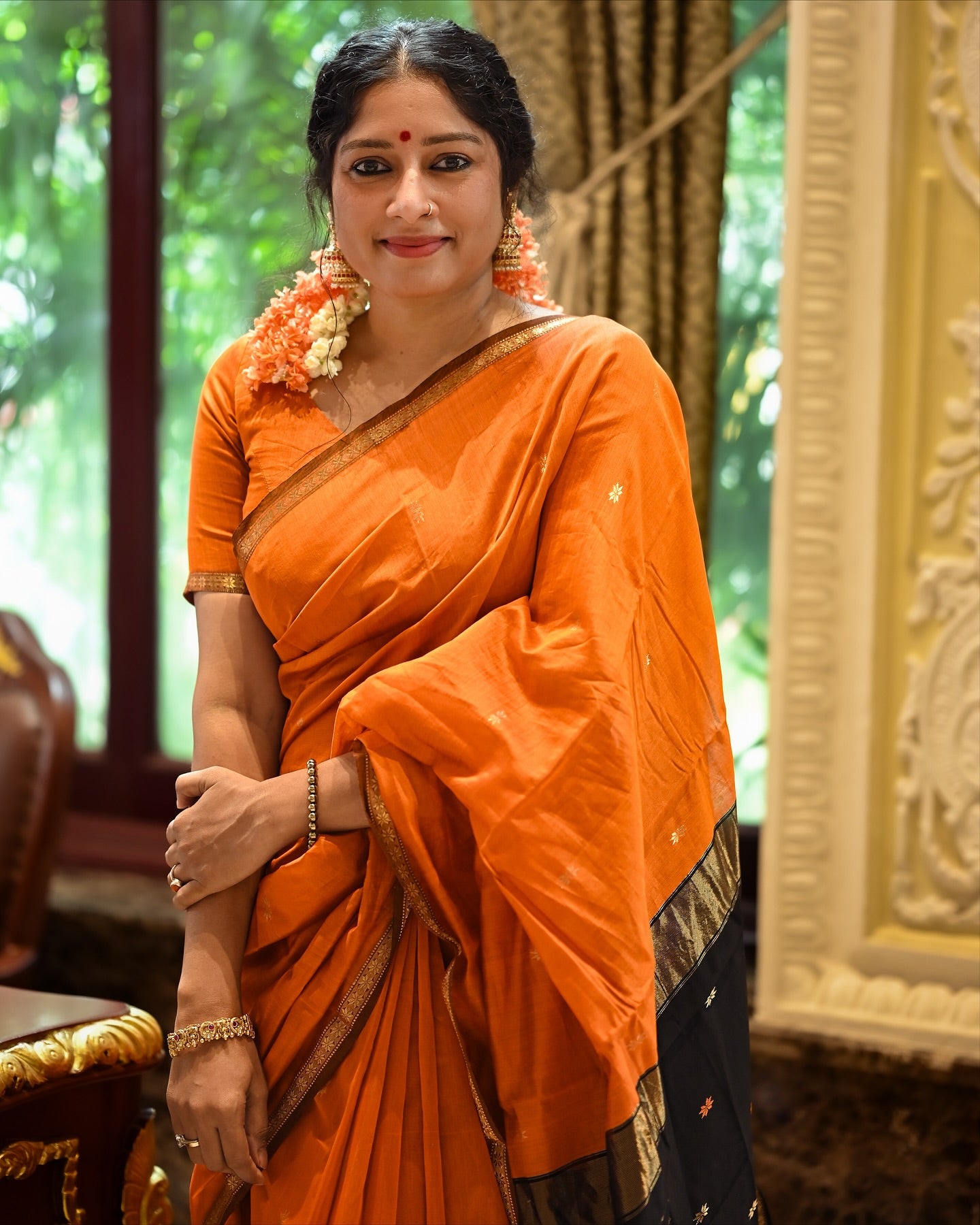 Orange and black - Heartbeat Anumol Silk cotton Handloom saree