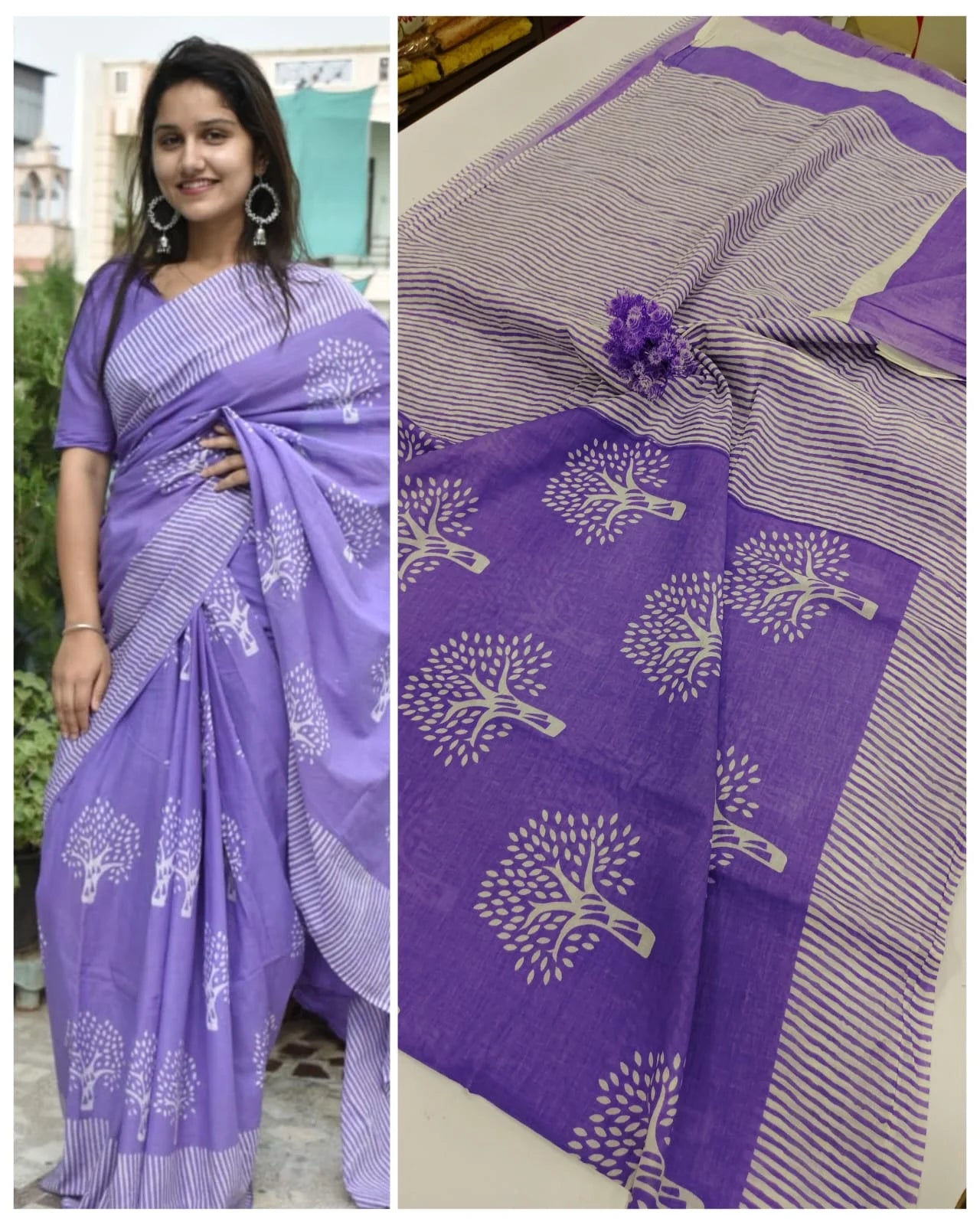 Lavender 100% Mul Cotton Saree