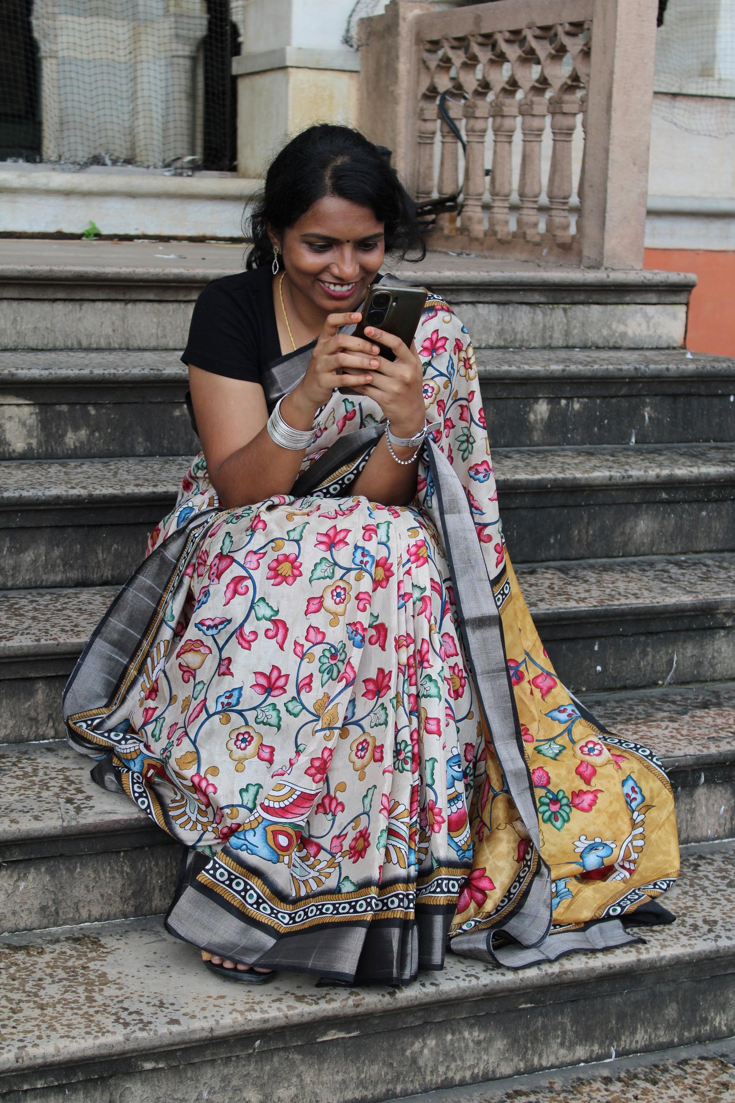 Kalamkari - Sandal Silk Saree