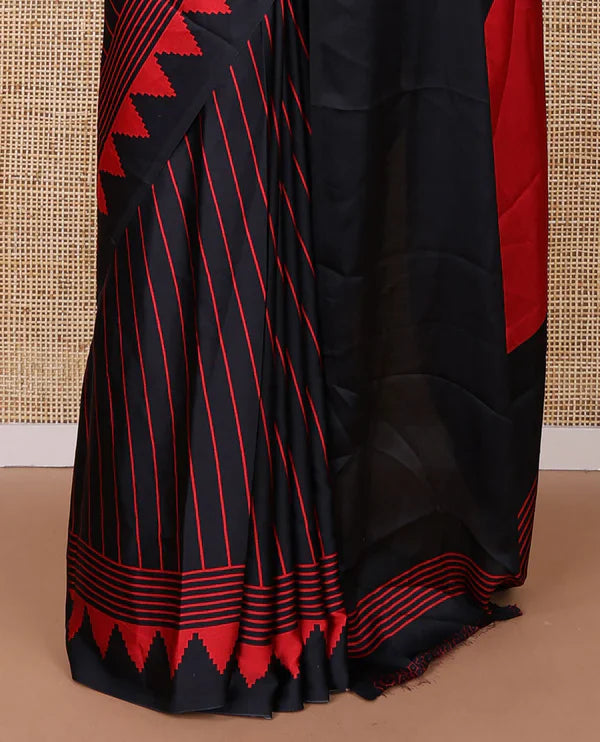 Black Modal Satin Silk Saree