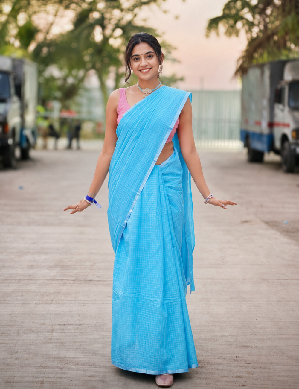 Sky Blue - Sungadi Cotton Saree