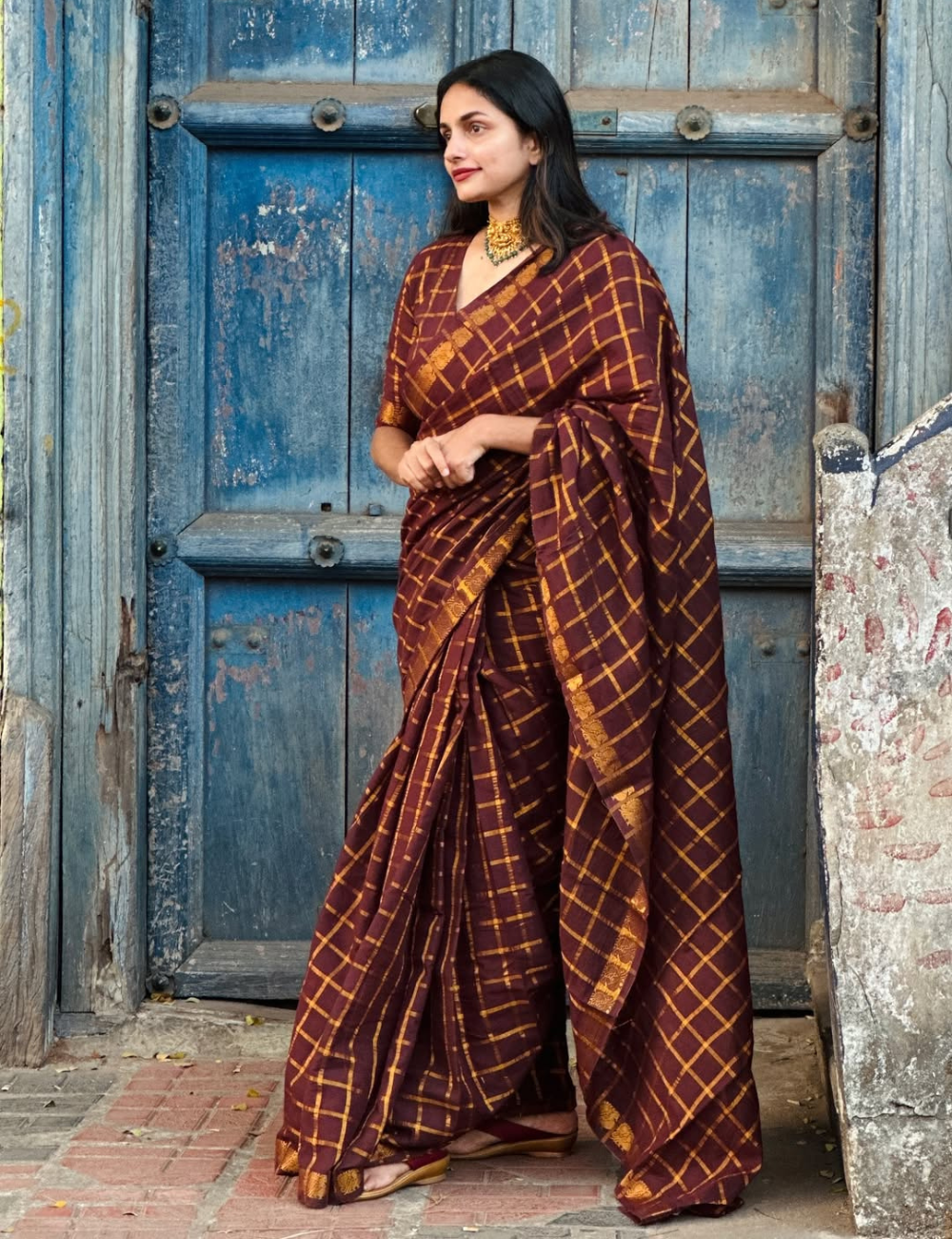 Brown Pure Sungadi Cotton Handloom Saree