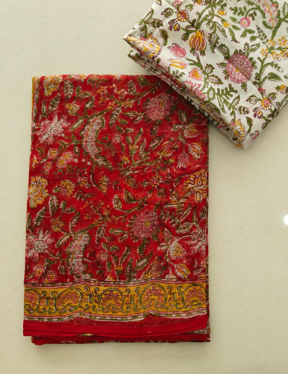 Red | Sanganeri Hand Block Kota Doria Saree