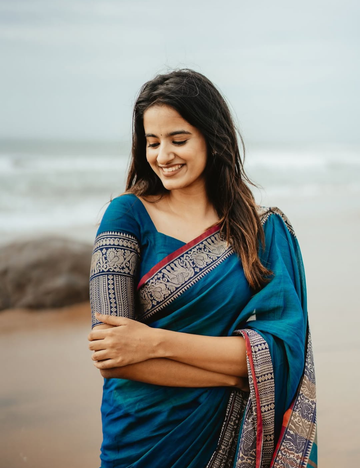 Narayanpet Big border saree – Peacock Blue