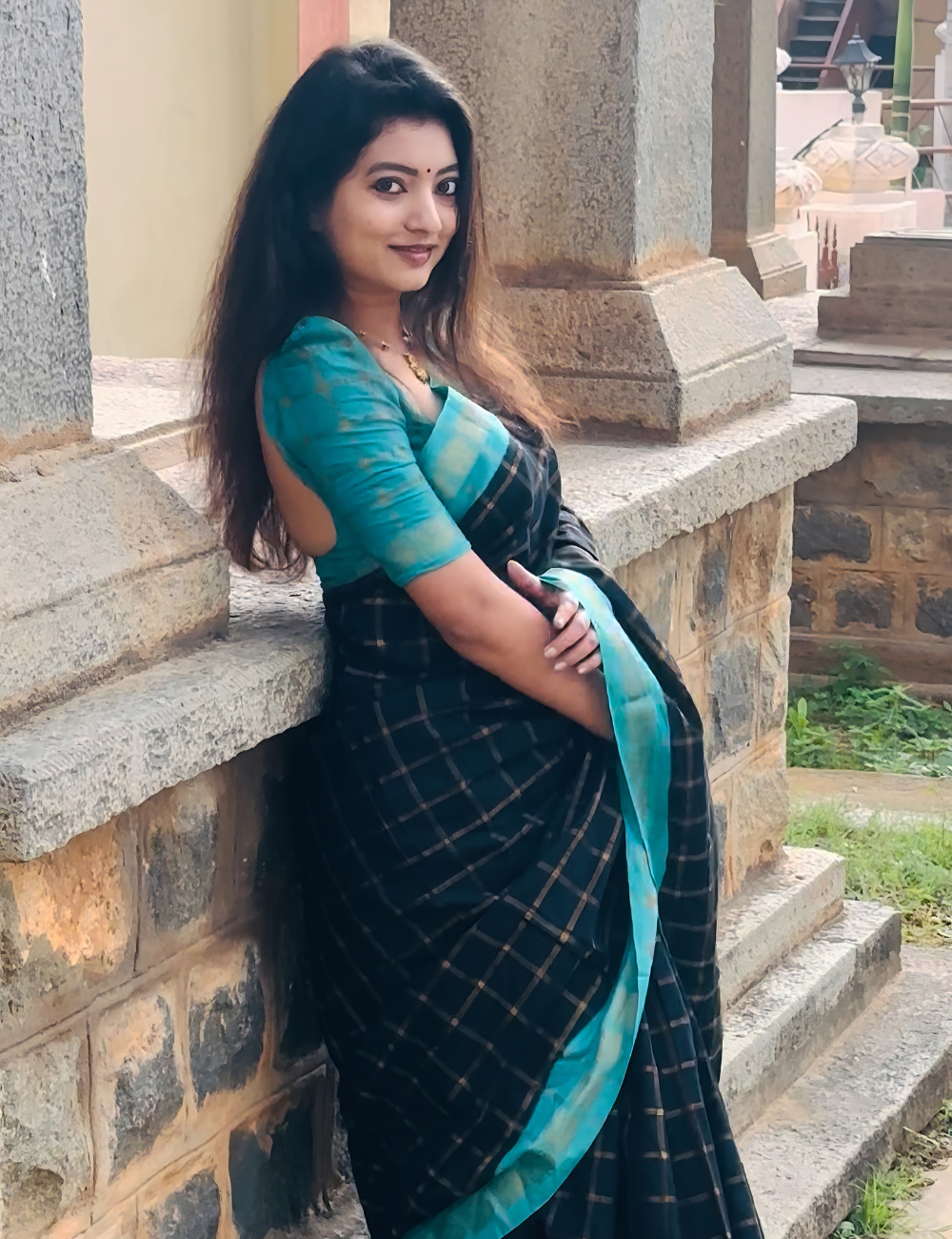 Navy Blue with Teal Pure Sungadi Cotton Handloom Saree