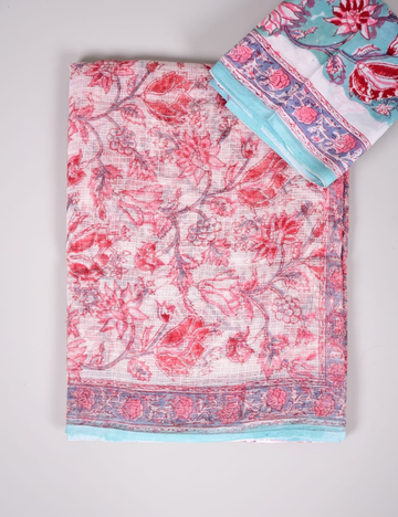Pink | Sanganeri Hand Block Kota Doria Saree