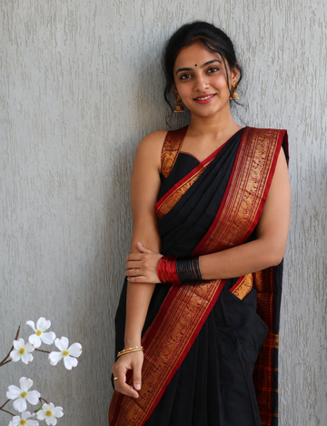 Black - Vintage Chettinad Cotton Saree