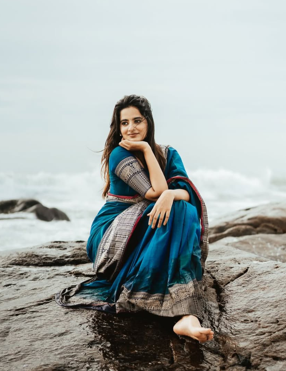 Narayanpet Big border saree – Peacock Blue