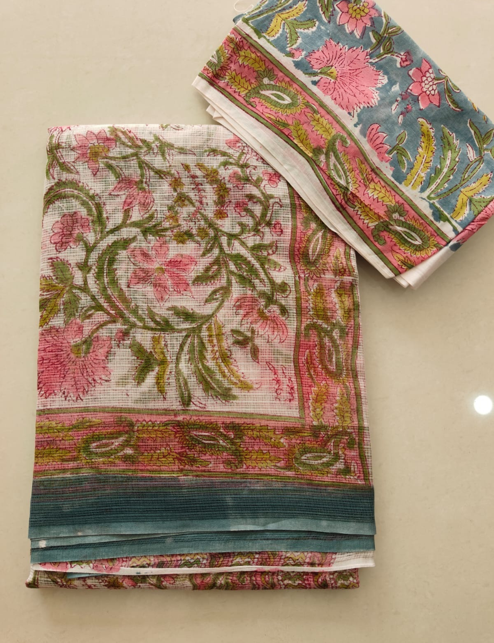 White & Grey | Sanganeri Hand Block Kota Doria Saree