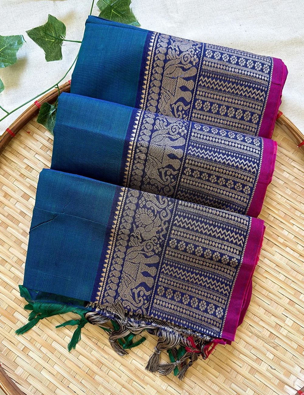 Narayanpet Big border saree – Peacock Blue