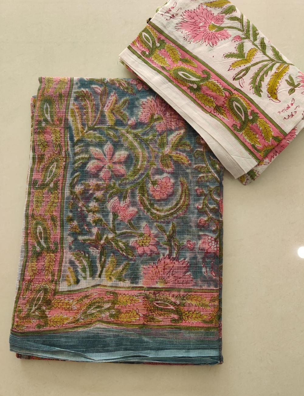 Grey | Sanganeri Hand Block Kota Doria Saree