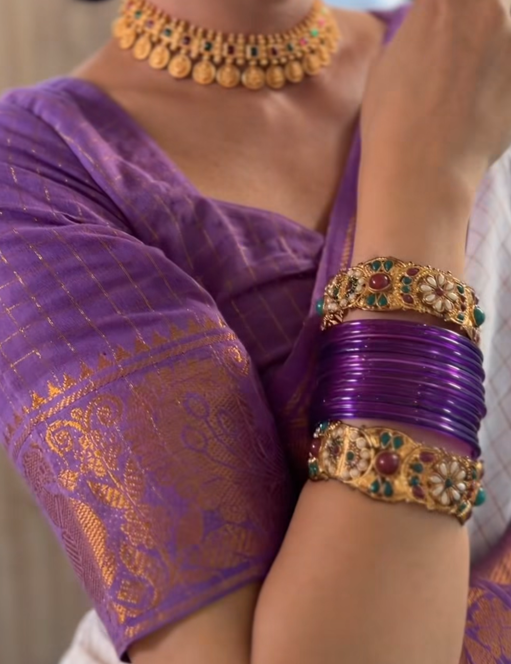 White & Lavender Sungadi Cotton Saree