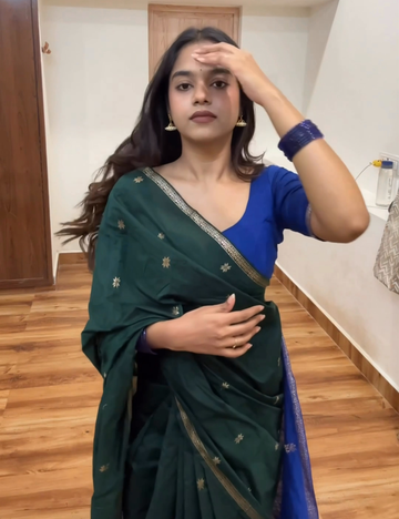 Bottle Green and Blue - Silk cotton Handloom Saree