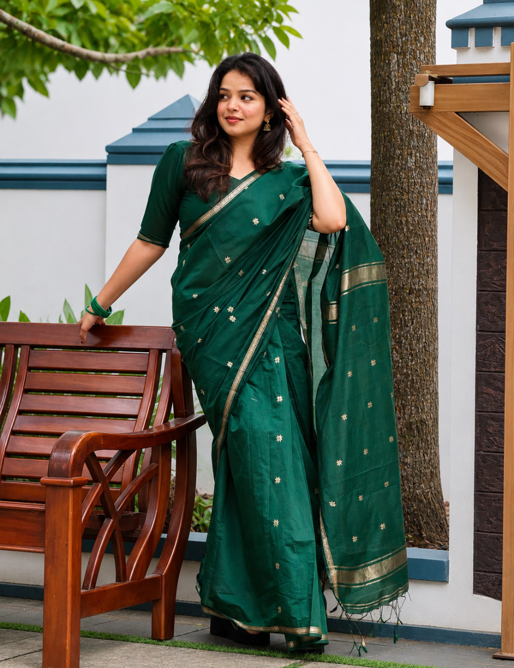 Bottle Green - Silk cotton Handloom Saree