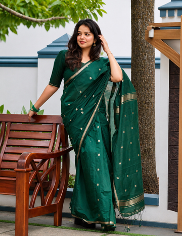 Bottle Green - Silk cotton Handloom Saree