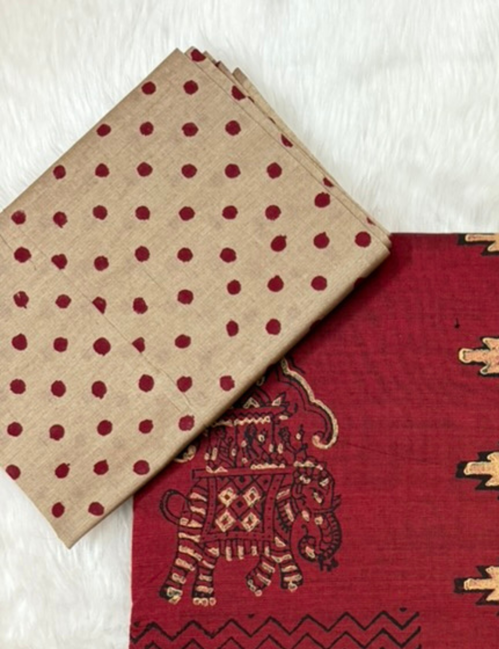 Maroon Handblock Cotton Saree