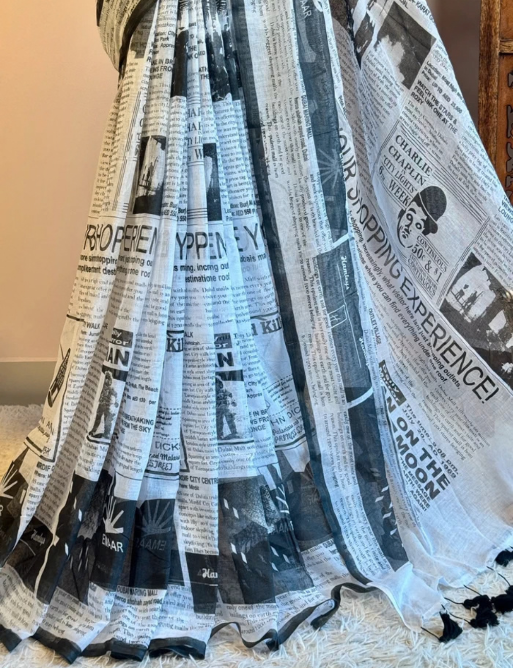 Newspaper Mul Cotton Saree
