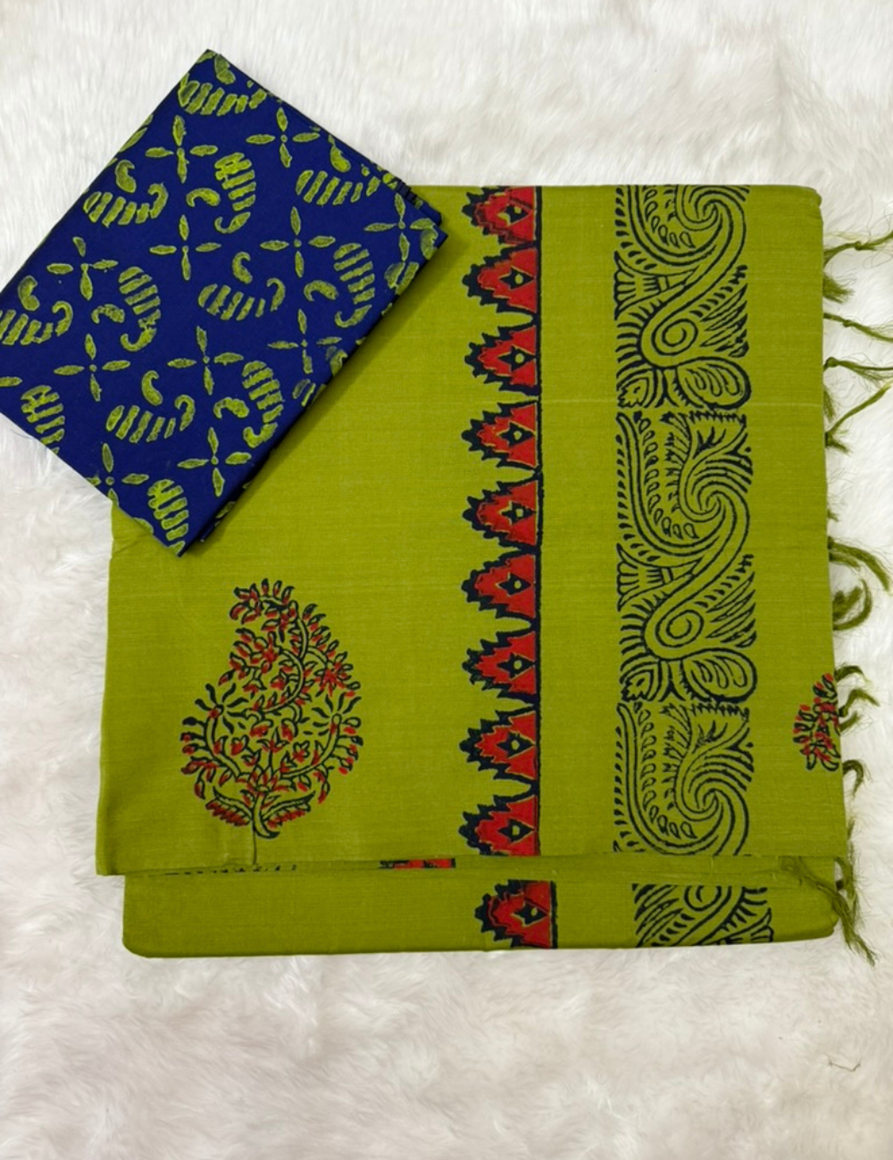 Light Green Handblock Cotton Saree