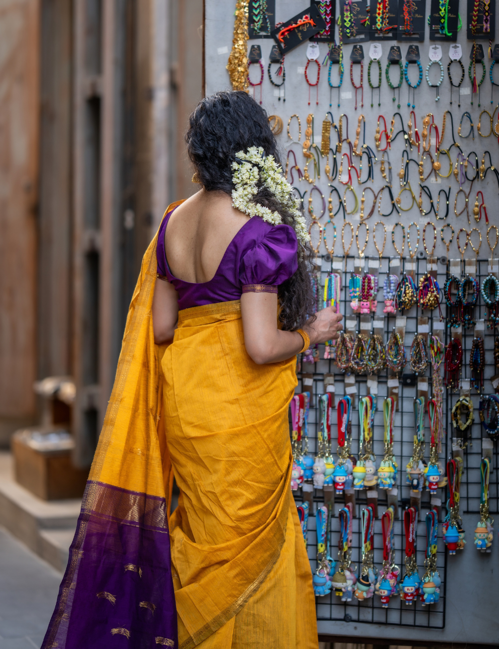 Yellow with Violet - Silk cotton saree