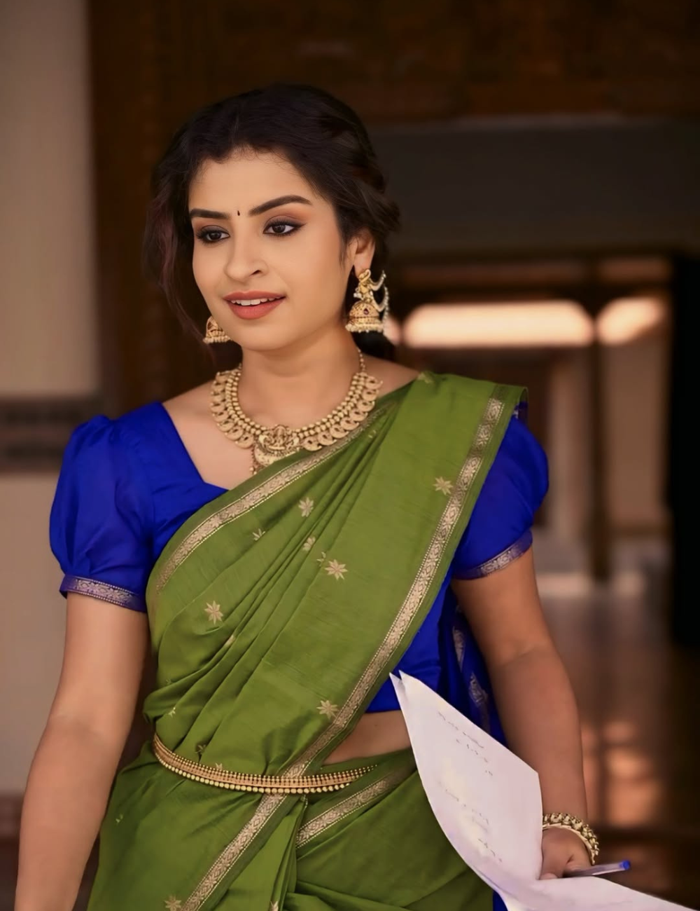 Light Green and Blue - Silk cotton Handloom Saree