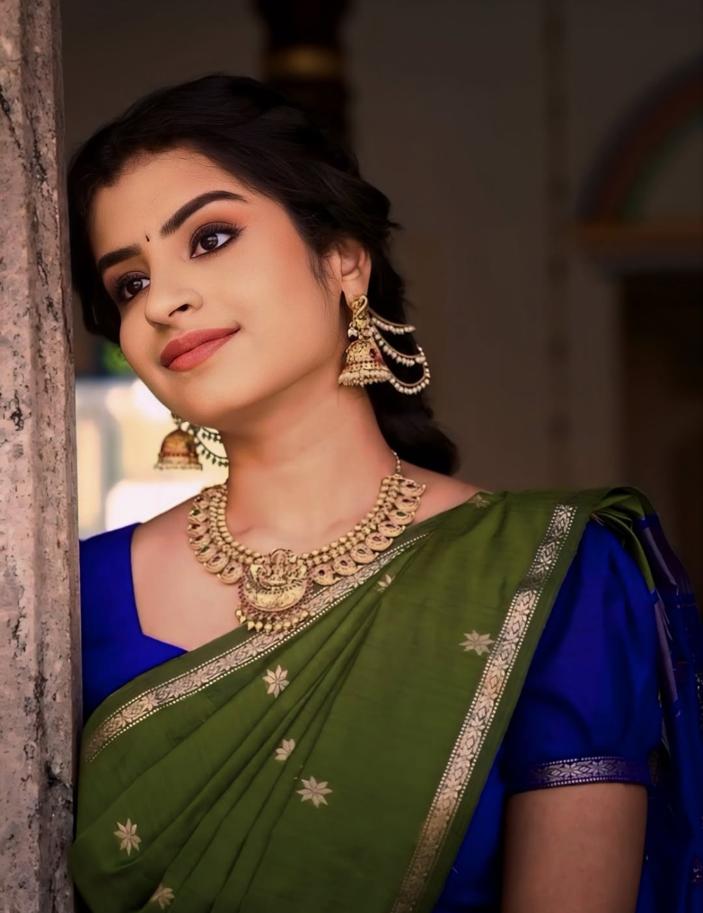 Light Green and Blue - Silk cotton Handloom Saree