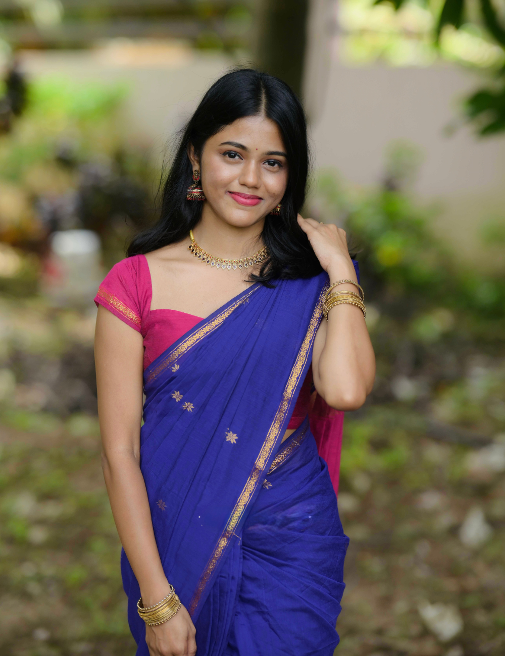 Blue and Pink Premium Silk And Cotton Saree