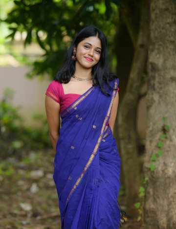 Blue and Pink Premium Silk And Cotton Saree