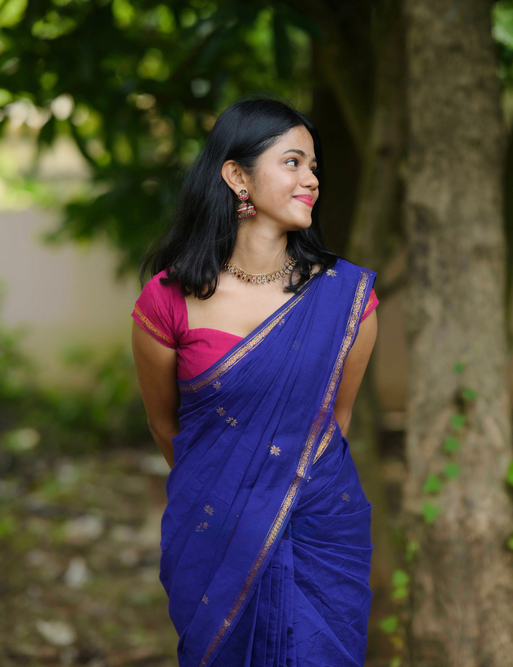 Blue and Pink Premium Silk And Cotton Saree
