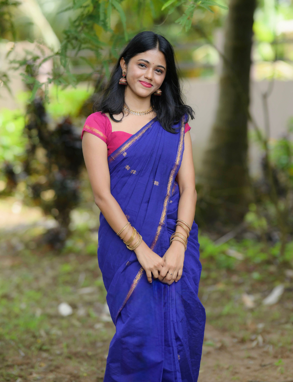 Blue and Pink Premium Silk And Cotton Saree