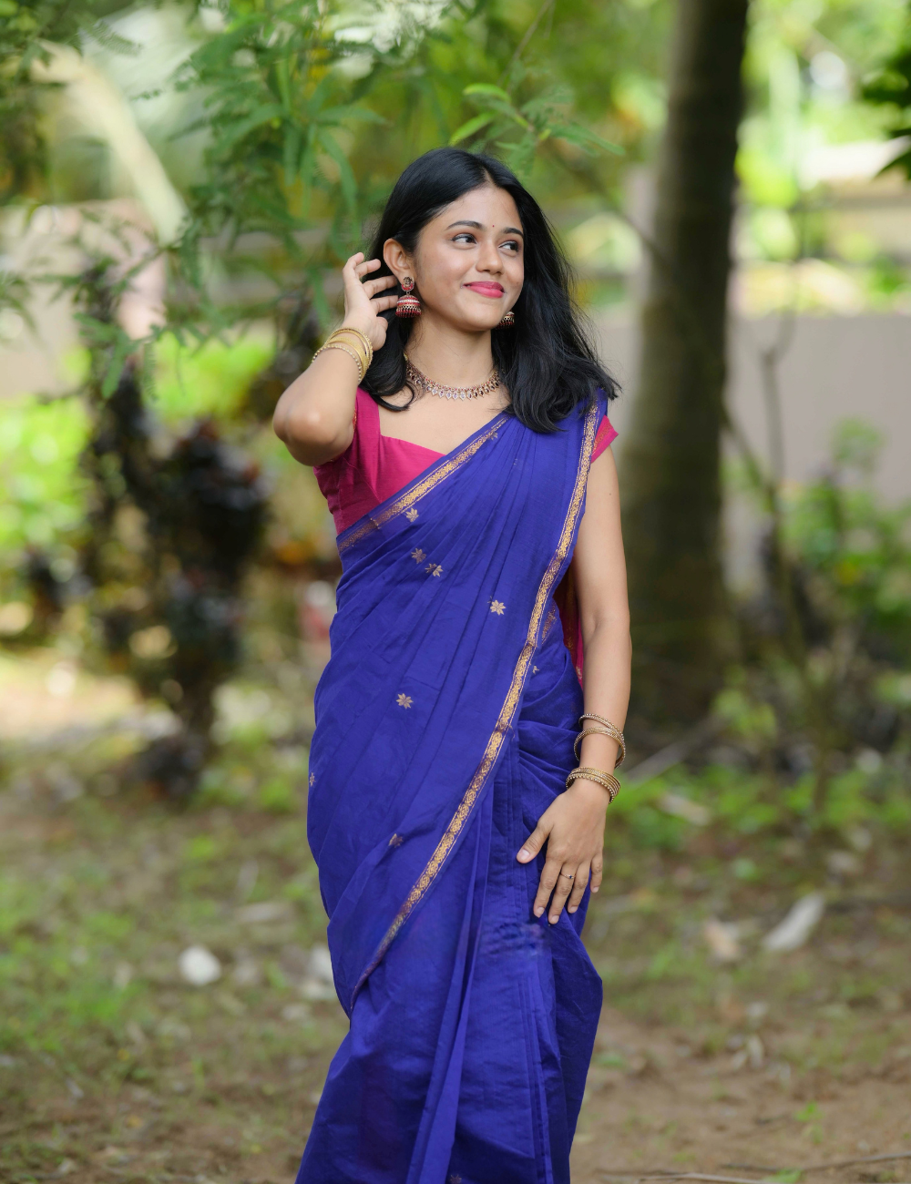 Blue and Pink Premium Silk And Cotton Saree