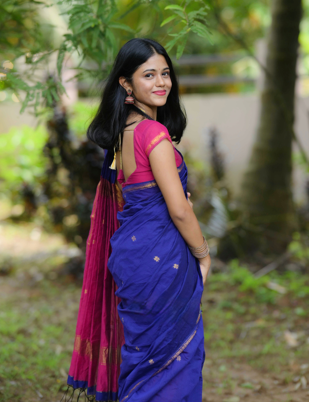 Blue and Pink Premium Silk And Cotton Saree
