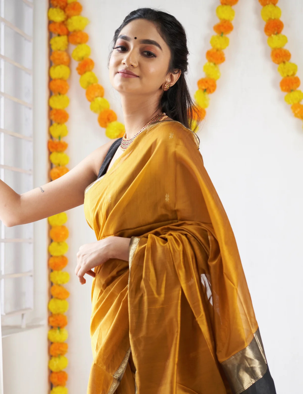 Mustard - Silk cotton Handloom Saree