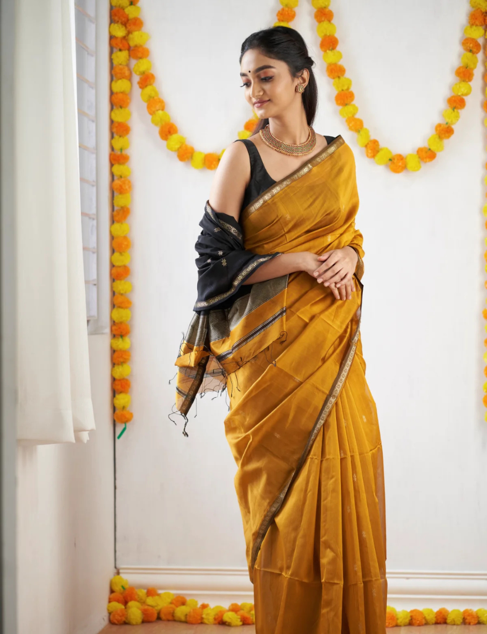 Mustard - Silk cotton Handloom Saree