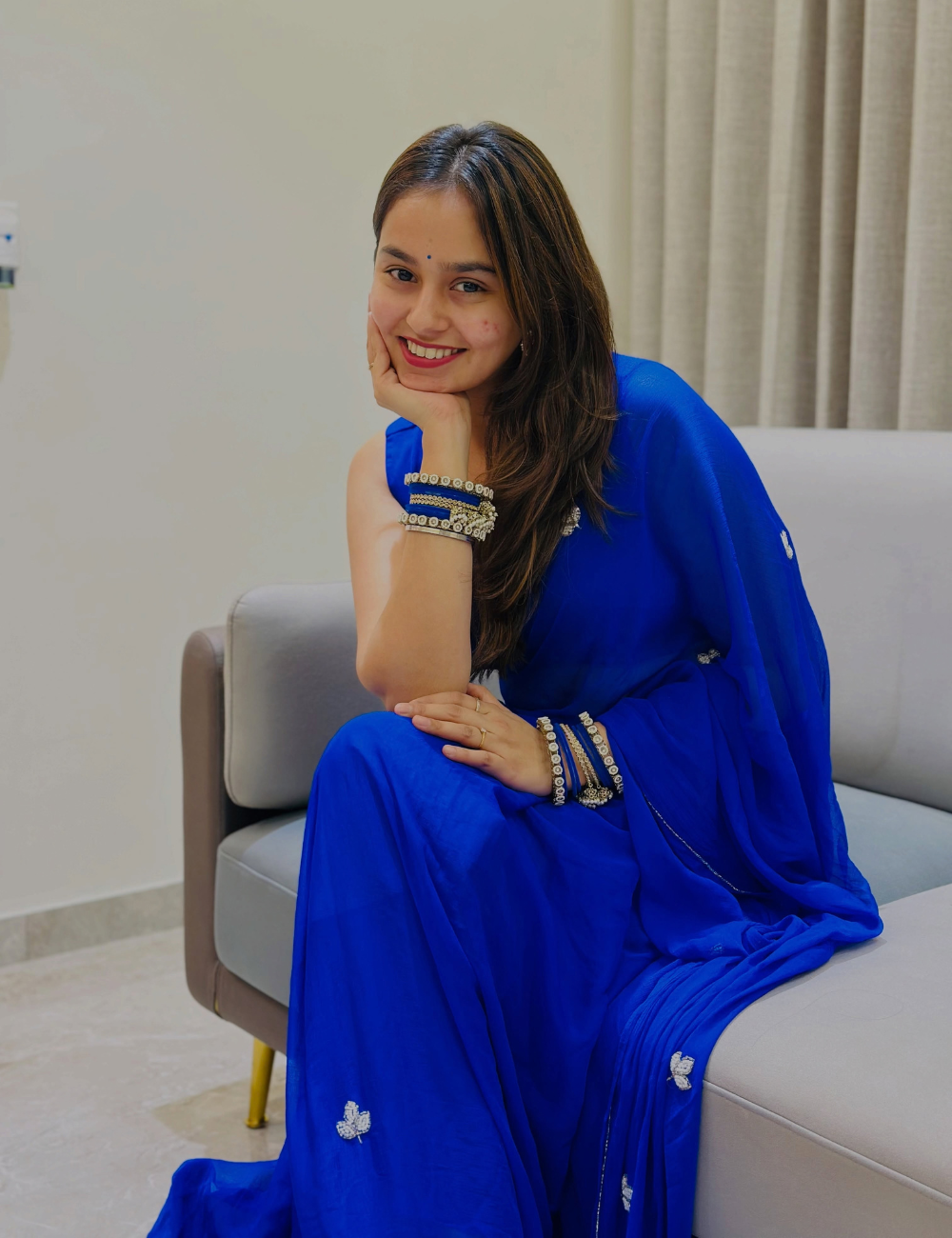 Royal Blue Chiffon Saree