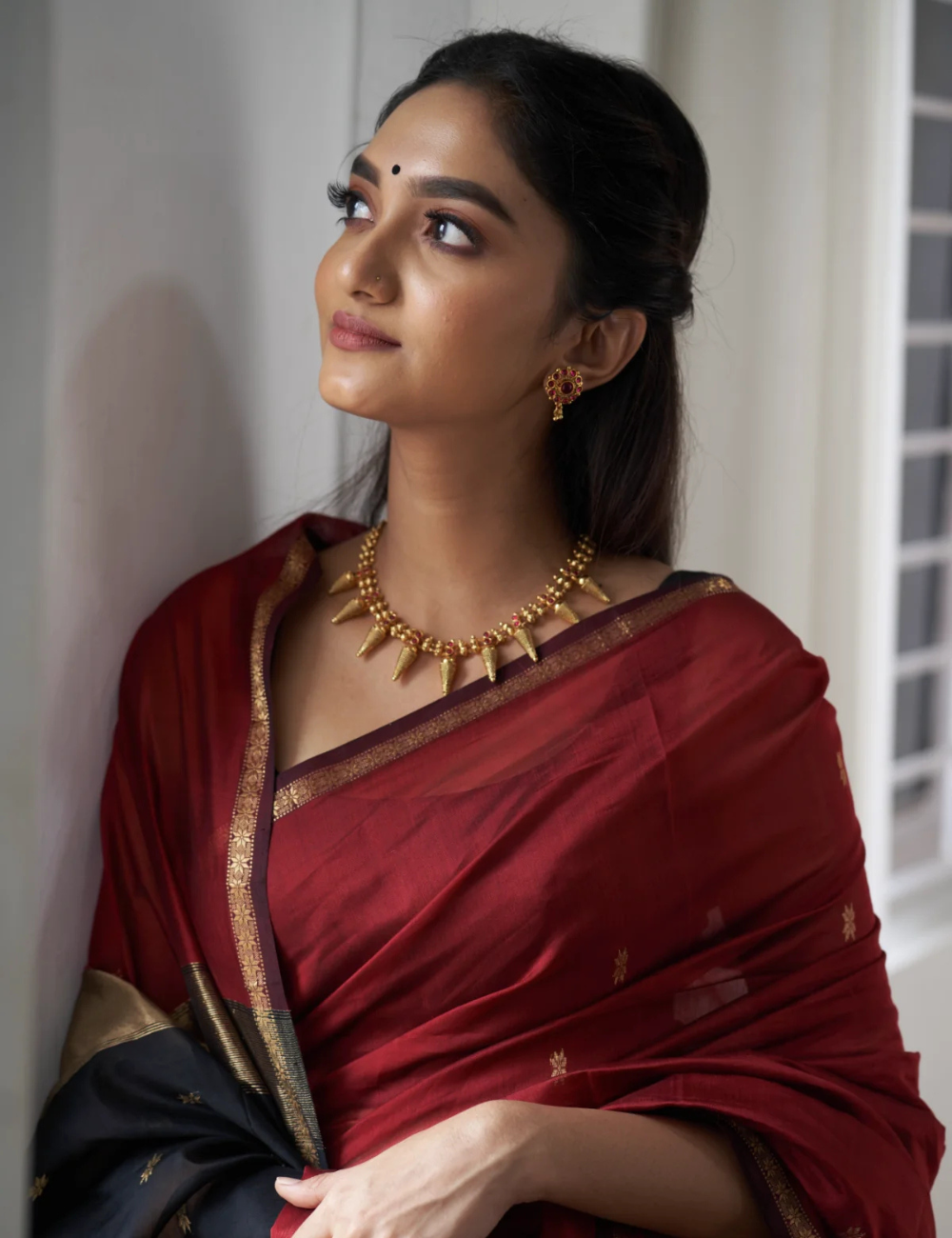 Maroon and Black - Silk cotton saree