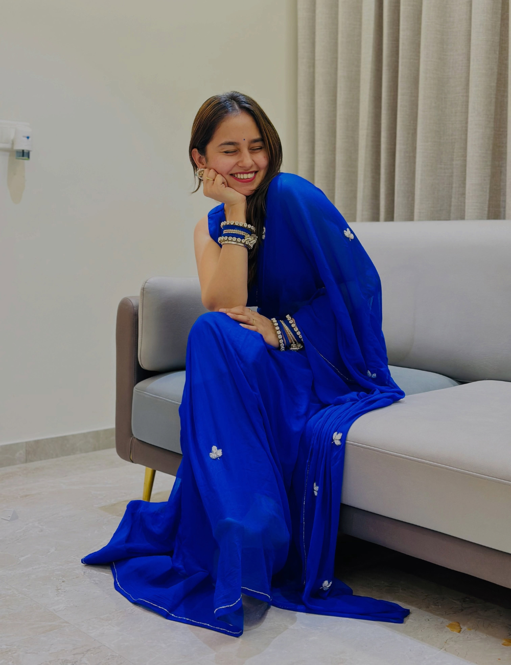 Royal Blue Chiffon Saree