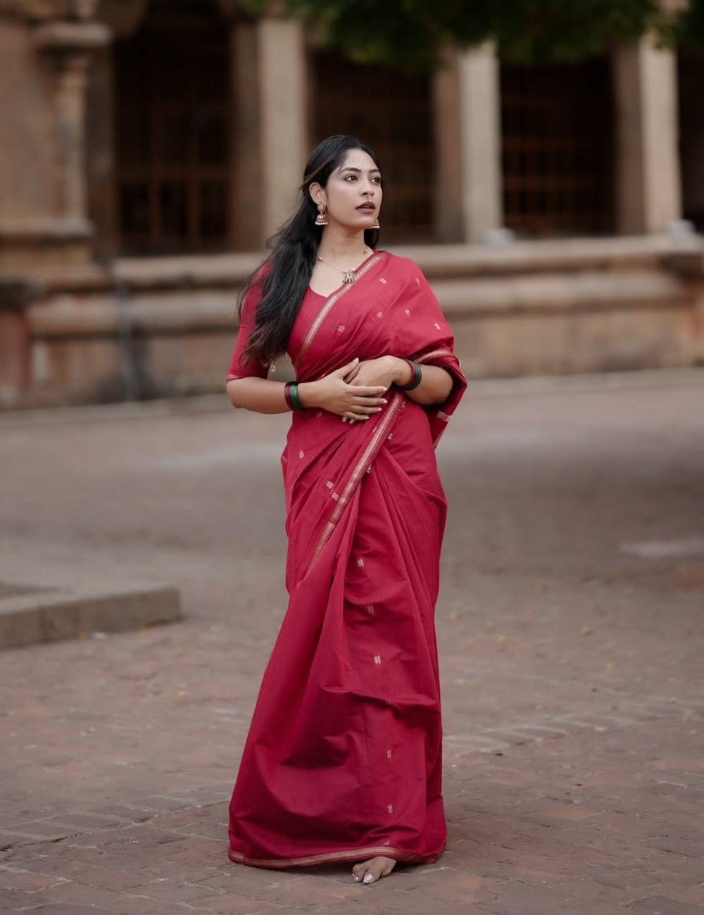 Brick Red - Silk Cotton Handloom Saree