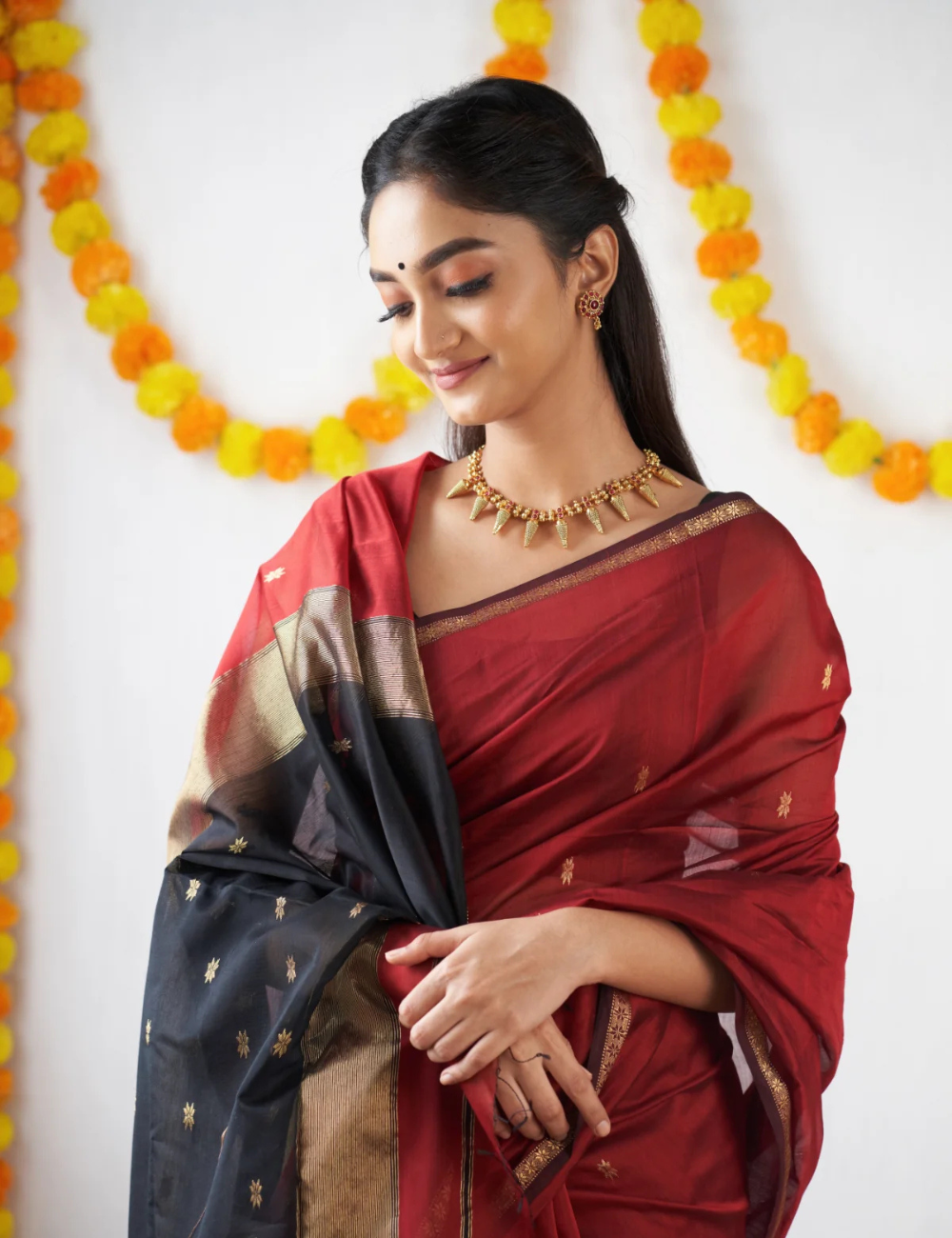 Maroon and Black - Silk cotton saree