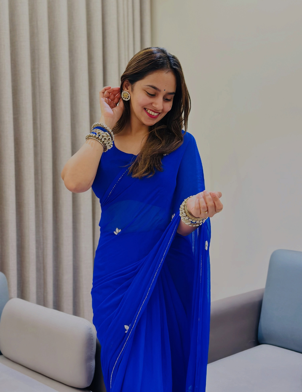 Royal Blue Chiffon Saree