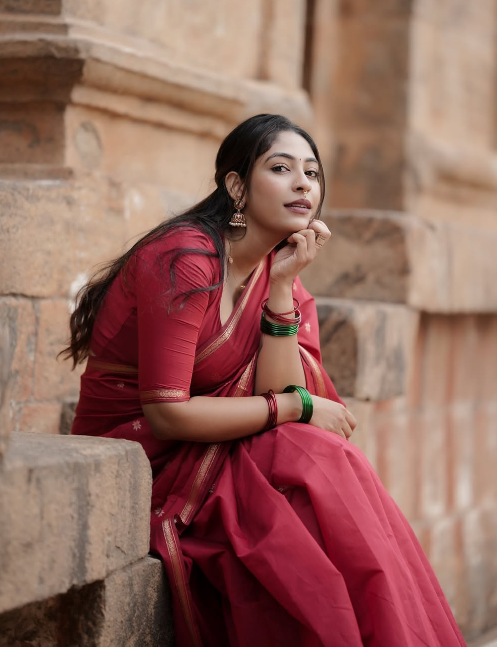 Brick Red - Silk Cotton Handloom Saree
