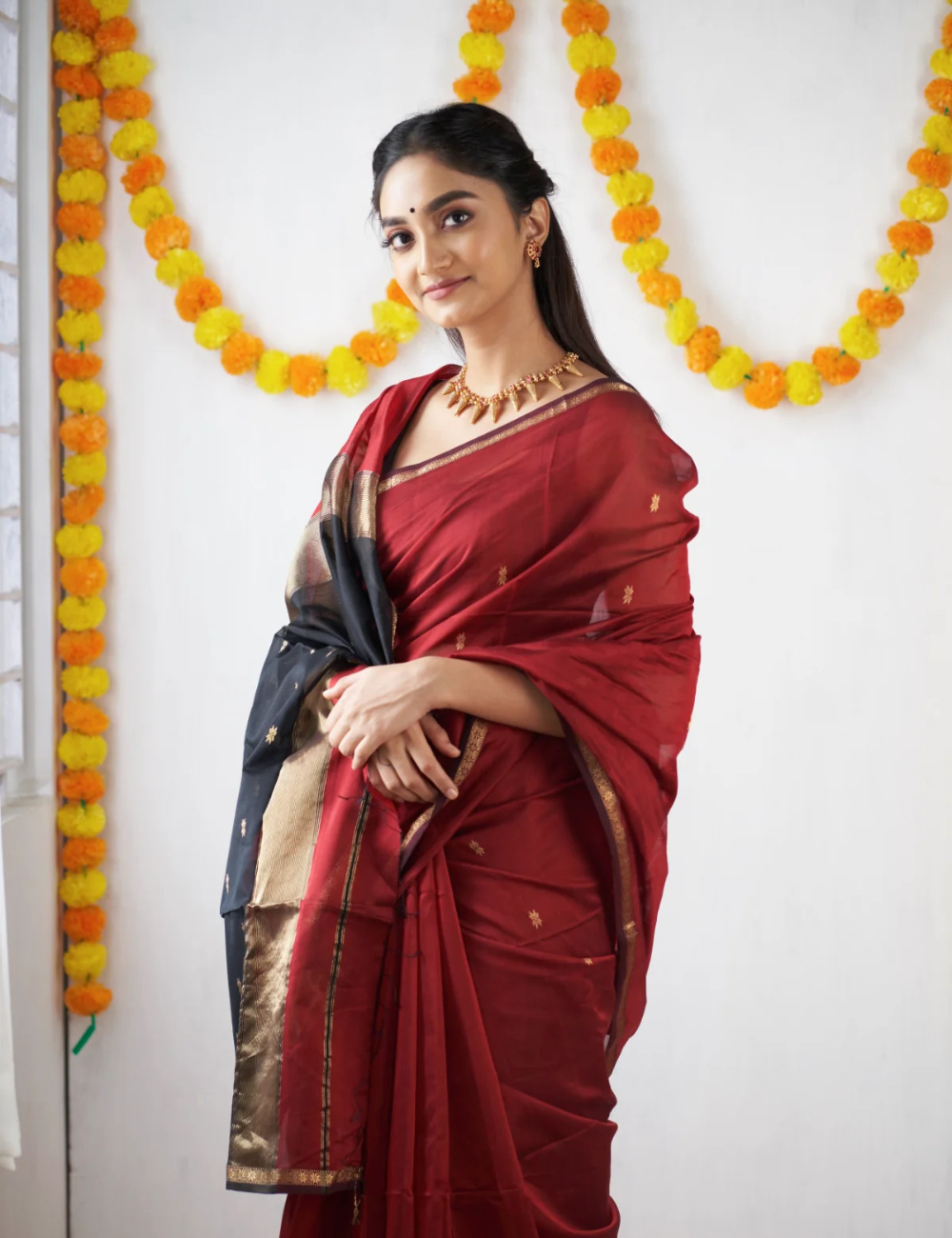 Maroon and Black - Silk cotton saree