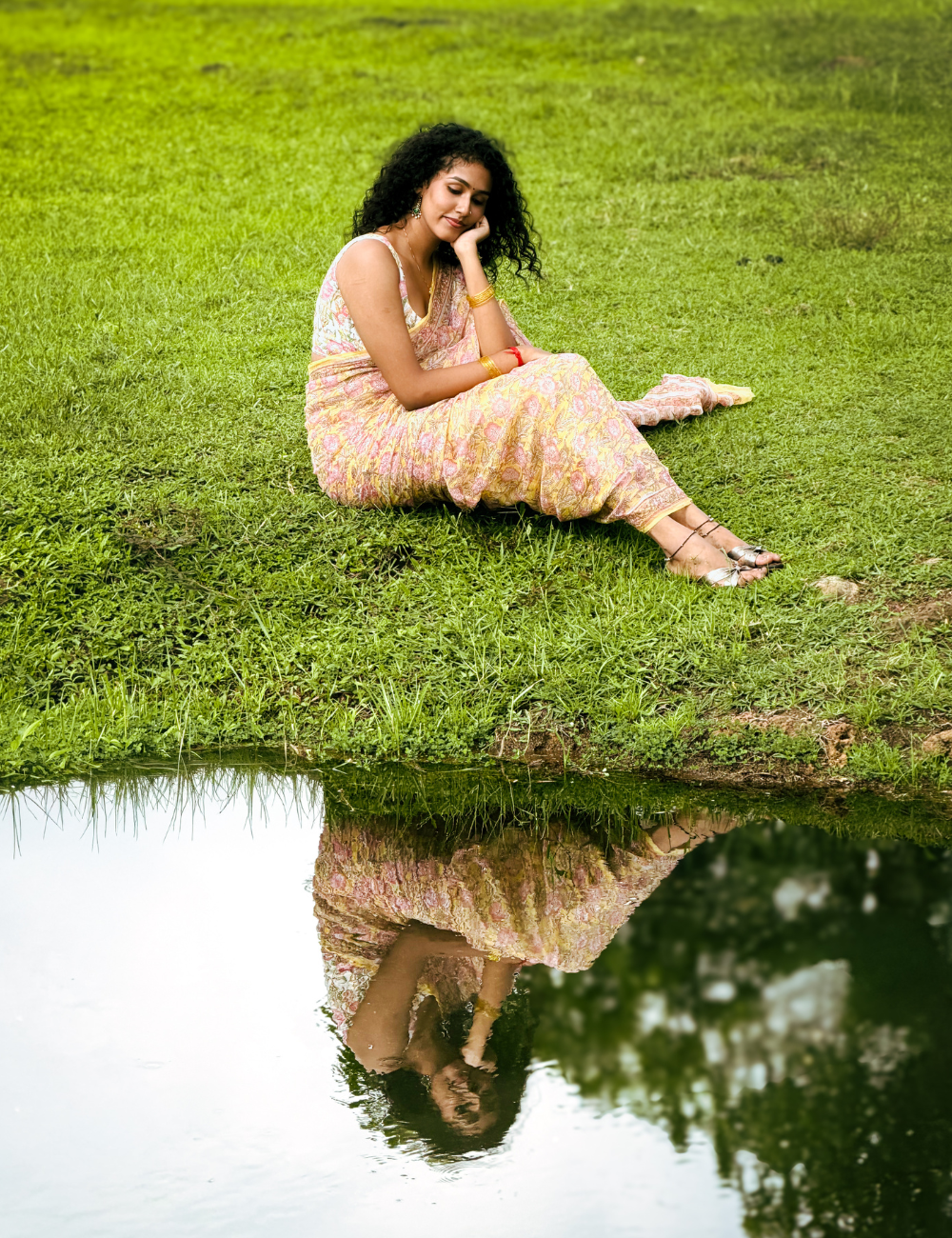 Yellow | Sanganeri Hand Block Kota Doria Saree
