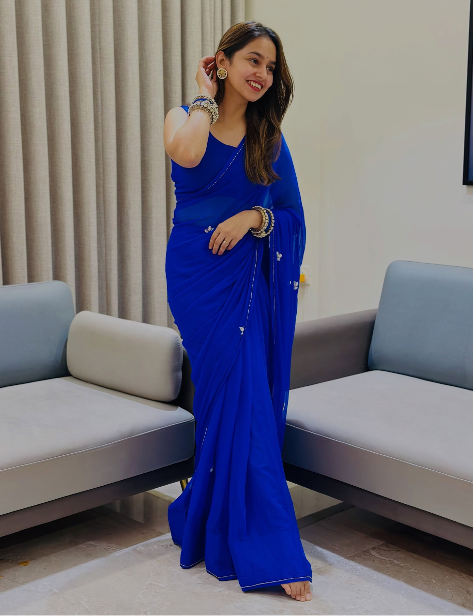 Royal Blue Chiffon Saree