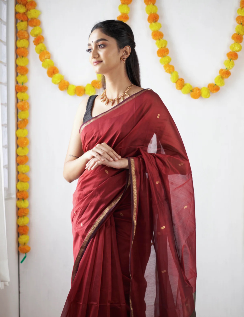 Maroon and Black - Silk cotton saree
